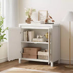 Mobiletto contenitore in rattan GustoWave con ante in PVC intrecciato, credenza/buffet in legno con ripiano regolabile, mobiletto bar in legno
