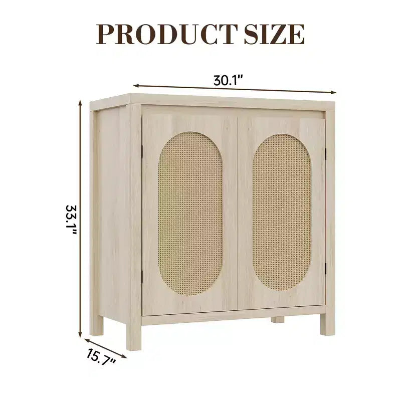 Mobiletto contenitore in rattan GustoWave con ante in PVC intrecciato, credenza/buffet in legno con ripiano regolabile, mobiletto bar in legno