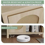 Mobiletto contenitore in rattan GustoWave con ante in PVC intrecciato, credenza/buffet in legno con ripiano regolabile, mobiletto bar in legno