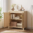 Mobiletto contenitore in rattan GustoWave con ante in PVC intrecciato, credenza/buffet in legno con ripiano regolabile, mobiletto bar in legno