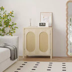 Mobiletto contenitore in rattan GustoWave con ante in PVC intrecciato, credenza/buffet in legno con ripiano regolabile, mobiletto bar in legno