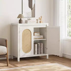 Mobiletto contenitore in rattan GustoWave con ante in PVC intrecciato, credenza/buffet in legno con ripiano regolabile, mobiletto bar in legno