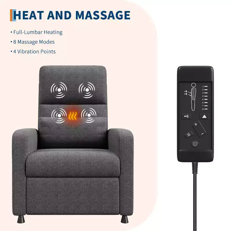 Poltrona reclinabile elettrica con calore e massaggio, poltrona reclinabile con sollevamento elettrico con seduta imbottita e 2 tasche laterali, poltrona singola per soggiorno, camera da letto