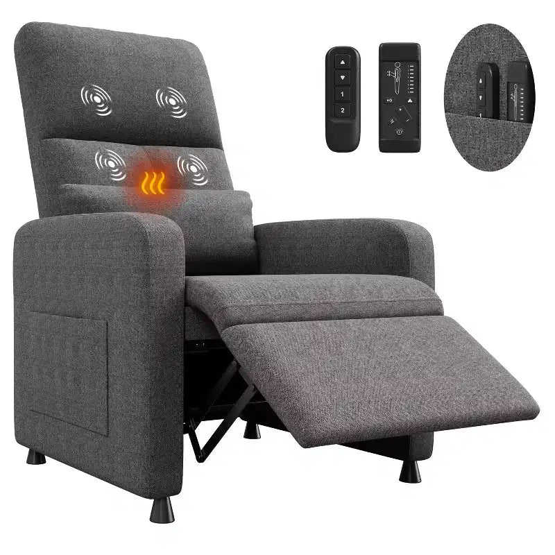 Poltrona reclinabile elettrica con calore e massaggio, poltrona reclinabile con sollevamento elettrico con seduta imbottita e 2 tasche laterali, poltrona singola per soggiorno, camera da letto