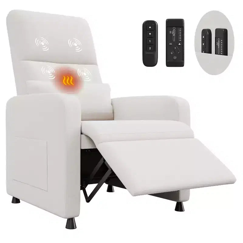 Poltrona reclinabile elettrica con calore e massaggio, poltrona reclinabile con sollevamento elettrico con seduta imbottita e 2 tasche laterali, poltrona singola per soggiorno, camera da letto