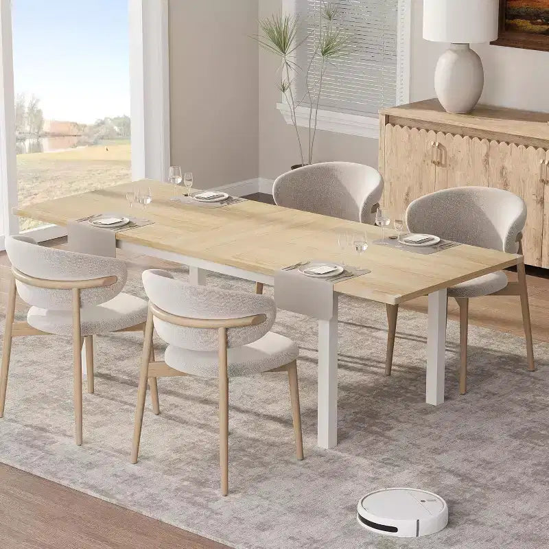 Tavolo da Pranzo Allungabile Grande 63 pollici per 6-8 persone, con Robusto Telaio in Metallo, Salvaspazio per Cucina, Sala da Pranzo, Appartamento