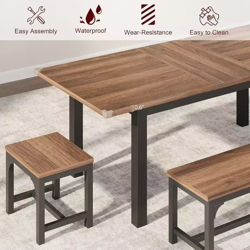 Tavolo da Pranzo Allungabile Grande 63 pollici per 6-8 persone, con Robusto Telaio in Metallo, Salvaspazio per Cucina, Sala da Pranzo, Appartamento