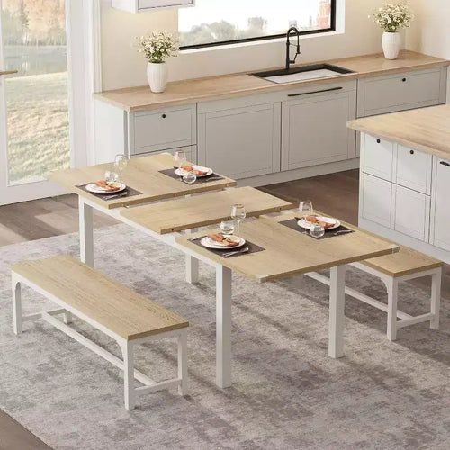 63 Large Extendable Dining Table Kitchen Table for 6-8, with Sturdy Metal Frame, Saving Space for Kitchen, Dining Room, Apartment