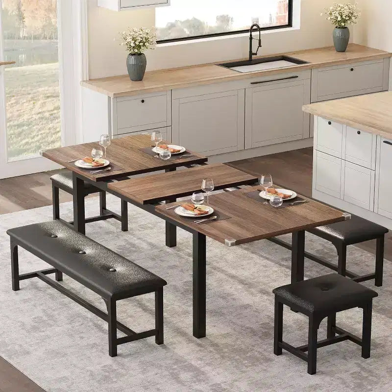 Tavolo da Pranzo Allungabile Grande 63 pollici per 6-8 persone, con Robusto Telaio in Metallo, Salvaspazio per Cucina, Sala da Pranzo, Appartamento