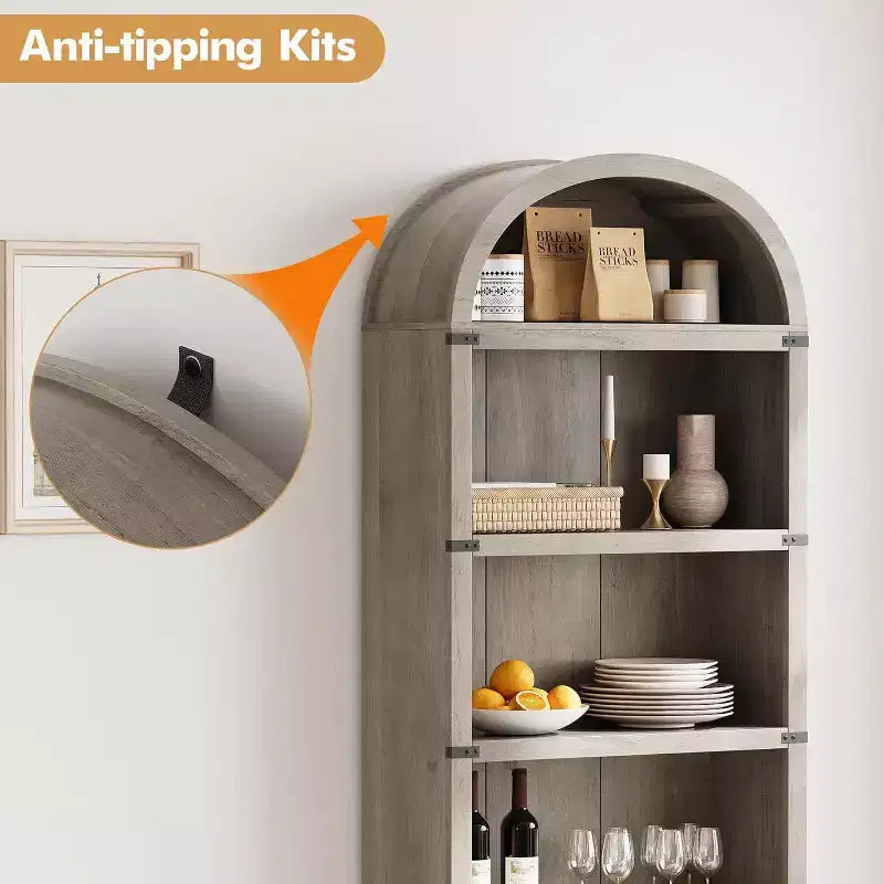 Libreria a 5 ripiani ad arco alta 180 cm con ampio spazio di archiviazione, scaffale in stile moderno di metà secolo per soggiorno, camera da letto e ufficio