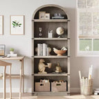 Libreria a 5 ripiani ad arco alta 180 cm con ampio spazio di archiviazione, scaffale in stile moderno di metà secolo per soggiorno, camera da letto e ufficio