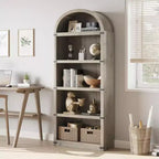 Libreria a 5 ripiani ad arco alta 180 cm con ampio spazio di archiviazione, scaffale in stile moderno di metà secolo per soggiorno, camera da letto e ufficio