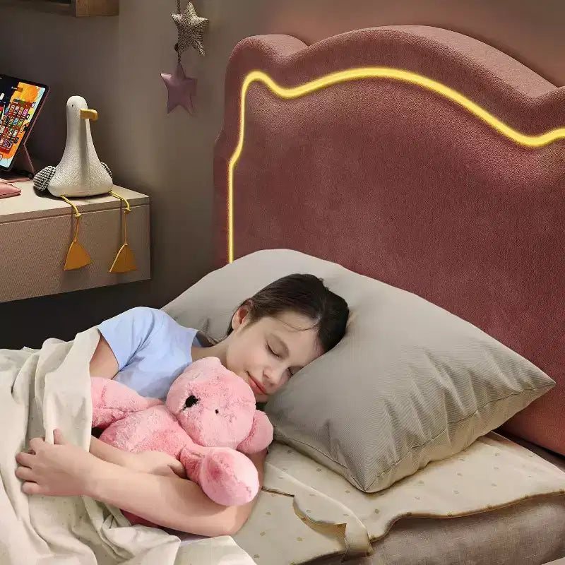 Letto Matrimoniale Smart LED - Testiera Regolabile, Base Imbottita in Velluto, Nessuna Rete a Molle, Doghe in Legno