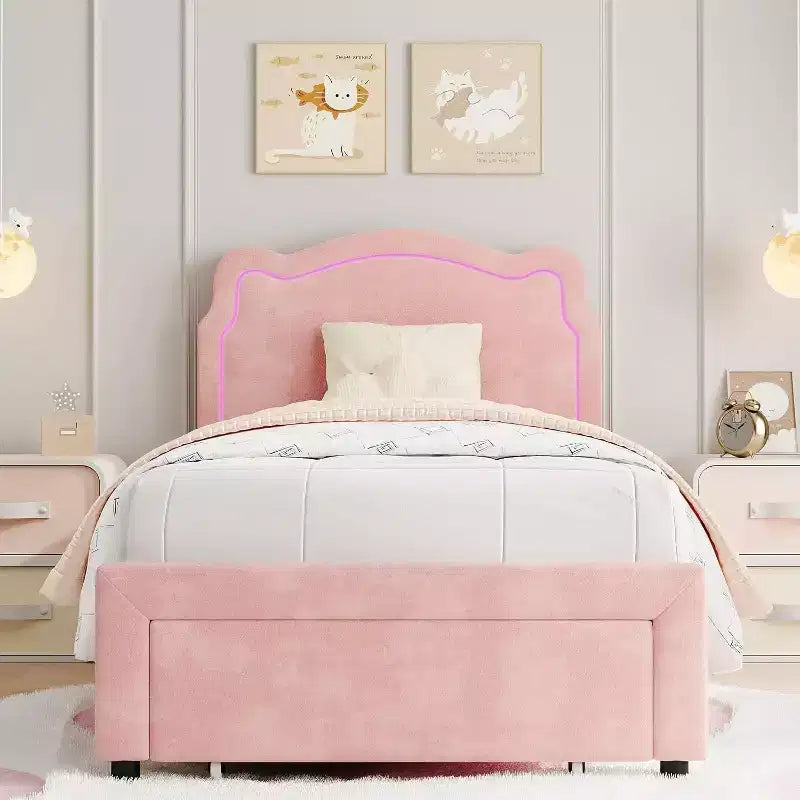Letto Matrimoniale Smart LED - Testiera Regolabile, Base Imbottita in Velluto, Nessuna Rete a Molle, Doghe in Legno