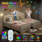 Letto Matrimoniale Smart LED - Testiera Regolabile, Base Imbottita in Velluto, Nessuna Rete a Molle, Doghe in Legno