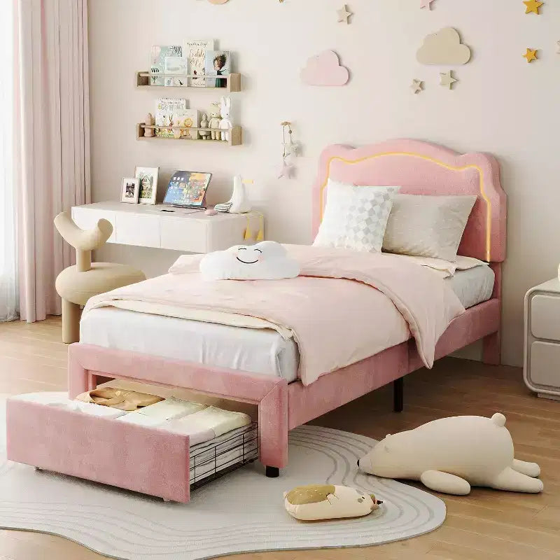 Letto Matrimoniale Smart LED - Testiera Regolabile, Base Imbottita in Velluto, Nessuna Rete a Molle, Doghe in Legno