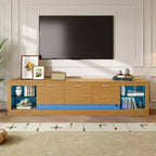LED TV Stand for TVs up to 90, Modern TV Console Media Console Entertainment Center with Glass Shelves, Natural - ModernLuxe