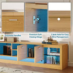 Mobile TV a LED per TV fino a 90 pollici, Consolle TV moderna Media Console Centro di intrattenimento con ripiani in vetro, Naturale - ModernLuxe