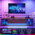 Mobile TV a LED per TV fino a 90 pollici, Consolle TV moderna Media Console Centro di intrattenimento con ripiani in vetro, Naturale - ModernLuxe