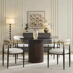 Tavolo da pranzo in finto marmo - Piano in pietra sinterizzata da 42" e base in legno massello, tavolo da pranzo rotondo scanalato in stile moderno per cucina - Morden Fort