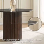 Tavolo da pranzo in finto marmo - Piano in pietra sinterizzata da 42" e base in legno massello, tavolo da pranzo rotondo scanalato in stile moderno per cucina - Morden Fort