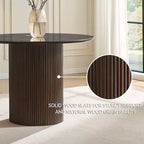 Tavolo da pranzo in finto marmo - Piano in pietra sinterizzata da 42" e base in legno massello, tavolo da pranzo rotondo scanalato in stile moderno per cucina - Morden Fort