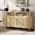 Mobile credenza Okak in stile bohémien, mobile credenza con 4 ante e 1 ripiano aperto, mobile contenitore per soggiorno, sala da pranzo, cucina
