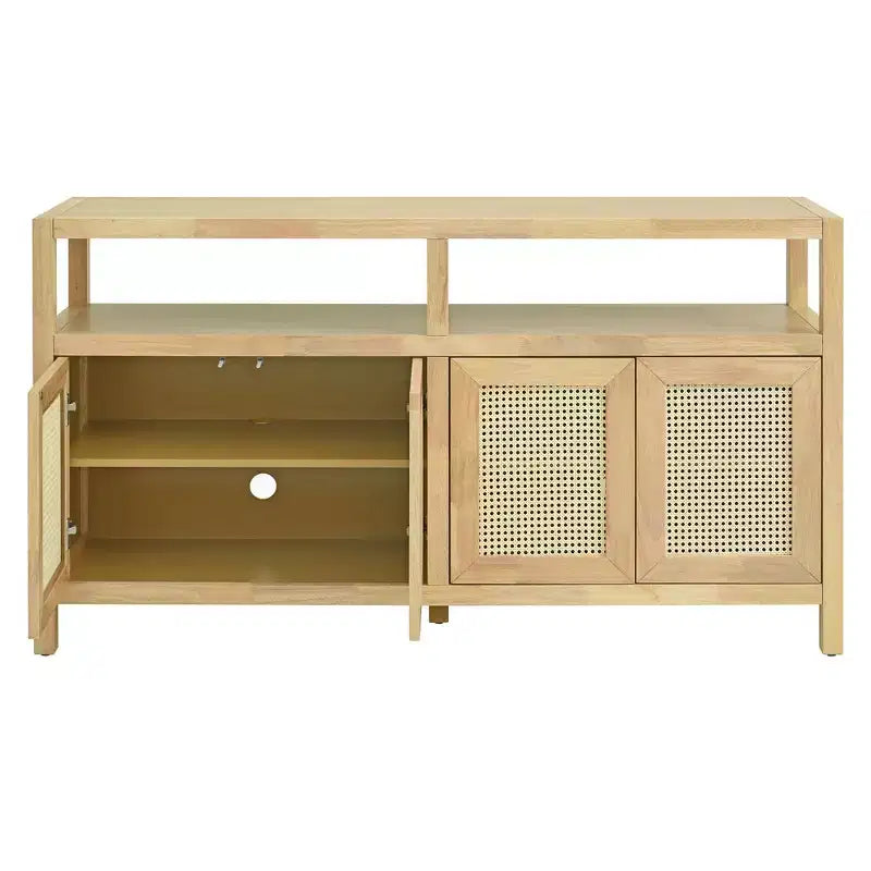 Mobile credenza Okak in stile bohémien, mobile credenza con 4 ante e 1 ripiano aperto, mobile contenitore per soggiorno, sala da pranzo, cucina