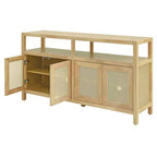 Mobile credenza Okak in stile bohémien, mobile credenza con 4 ante e 1 ripiano aperto, mobile contenitore per soggiorno, sala da pranzo, cucina