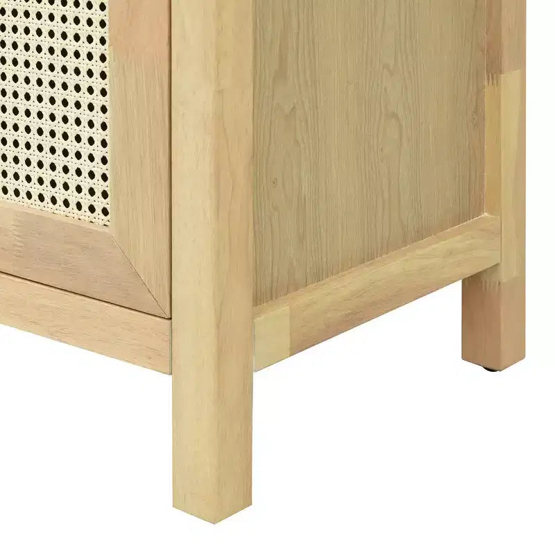 Mobile credenza Okak in stile bohémien, mobile credenza con 4 ante e 1 ripiano aperto, mobile contenitore per soggiorno, sala da pranzo, cucina
