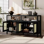 Mobile credenza Okak in stile bohémien, mobile credenza con 4 ante e 1 ripiano aperto, mobile contenitore per soggiorno, sala da pranzo, cucina