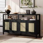 Mobile credenza Okak in stile bohémien, mobile credenza con 4 ante e 1 ripiano aperto, mobile contenitore per soggiorno, sala da pranzo, cucina