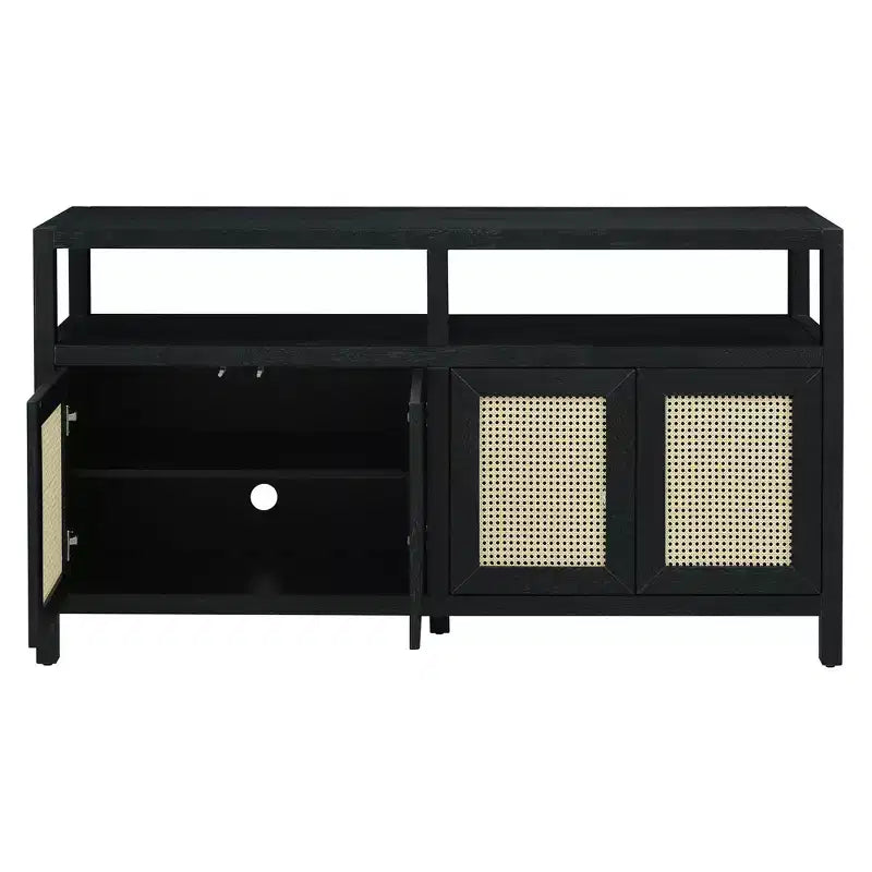 Mobile credenza Okak in stile bohémien, mobile credenza con 4 ante e 1 ripiano aperto, mobile contenitore per soggiorno, sala da pranzo, cucina