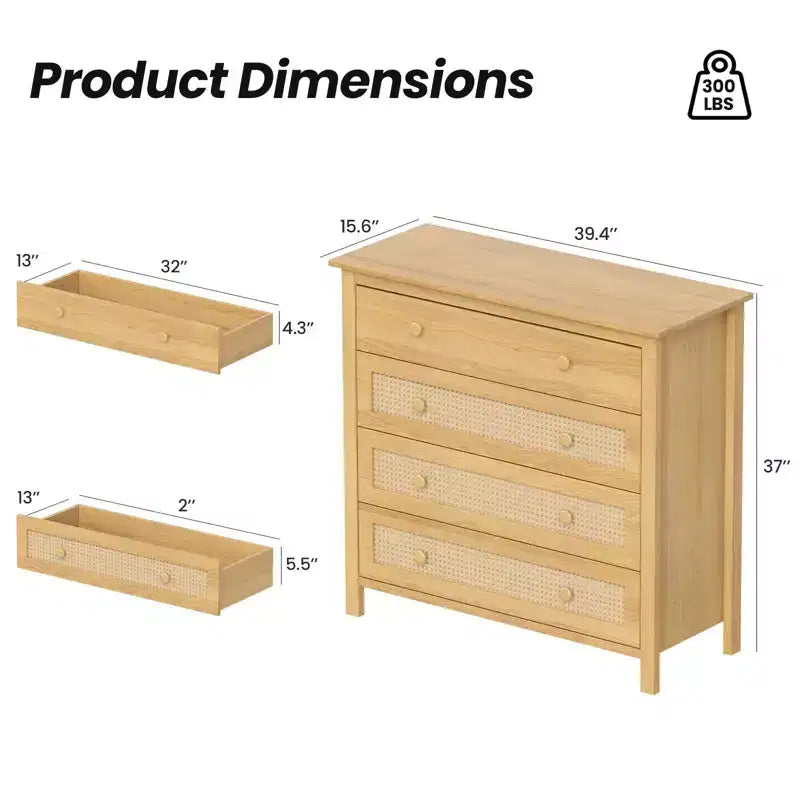 Madia Okak Farmhouse, Credenza con 4 Cassetti, Mobile Contenitore per Soggiorno, Sala da Pranzo, Cucina