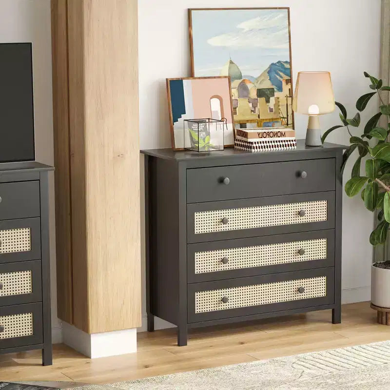 Madia Okak Farmhouse, Credenza con 4 Cassetti, Mobile Contenitore per Soggiorno, Sala da Pranzo, Cucina