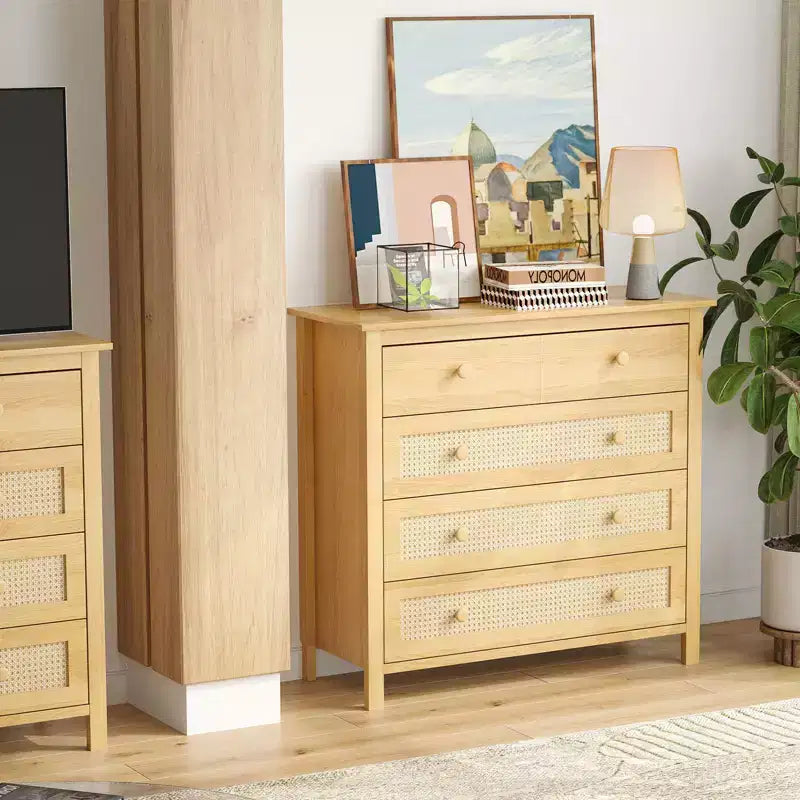 Madia Okak Farmhouse, Credenza con 4 Cassetti, Mobile Contenitore per Soggiorno, Sala da Pranzo, Cucina