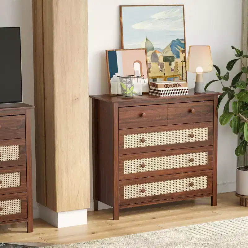 Madia Okak Farmhouse, Credenza con 4 Cassetti, Mobile Contenitore per Soggiorno, Sala da Pranzo, Cucina