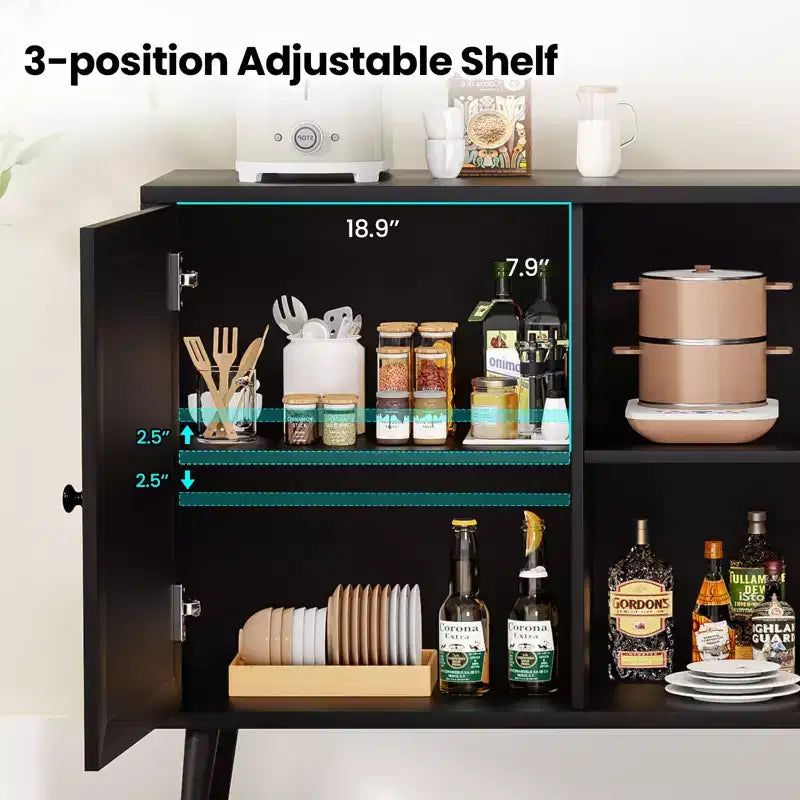 Mobile Credenza Okak, Mobile Buffet con 3 Ante Decorate in Rattan, Mobile Contenitore per Soggiorno, Sala da Pranzo, Cucina