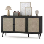 Mobile Credenza Okak, Mobile Buffet con 3 Ante Decorate in Rattan, Mobile Contenitore per Soggiorno, Sala da Pranzo, Cucina
