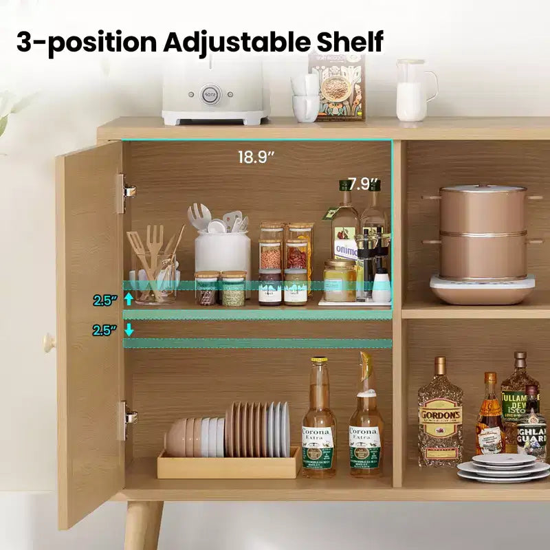 Mobile Credenza Okak, Mobile Buffet con 3 Ante Decorate in Rattan, Mobile Contenitore per Soggiorno, Sala da Pranzo, Cucina