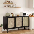 Okak Sideboard Cabinet, Buffet Cabinet with 3 Rattan Decorated Doors, Storage Cabinet for Living Room, Dining Room, Kitchen