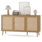 Mobile Credenza Okak, Mobile Buffet con 3 Ante Decorate in Rattan, Mobile Contenitore per Soggiorno, Sala da Pranzo, Cucina