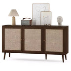Mobile Credenza Okak, Mobile Buffet con 3 Ante Decorate in Rattan, Mobile Contenitore per Soggiorno, Sala da Pranzo, Cucina