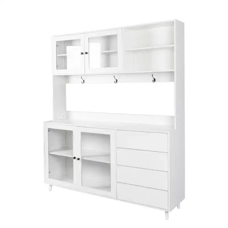 Okak 63in Dispensa, Mobile da Cucina Autoportante con 4 Ante e 4 Cassetti, Mobile Contenitore per Soggiorno, Sala da Pranzo