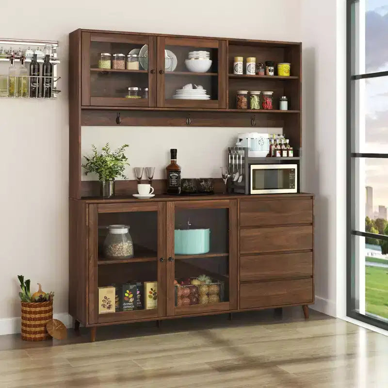 Okak 63in Dispensa, Mobile da Cucina Autoportante con 4 Ante e 4 Cassetti, Mobile Contenitore per Soggiorno, Sala da Pranzo