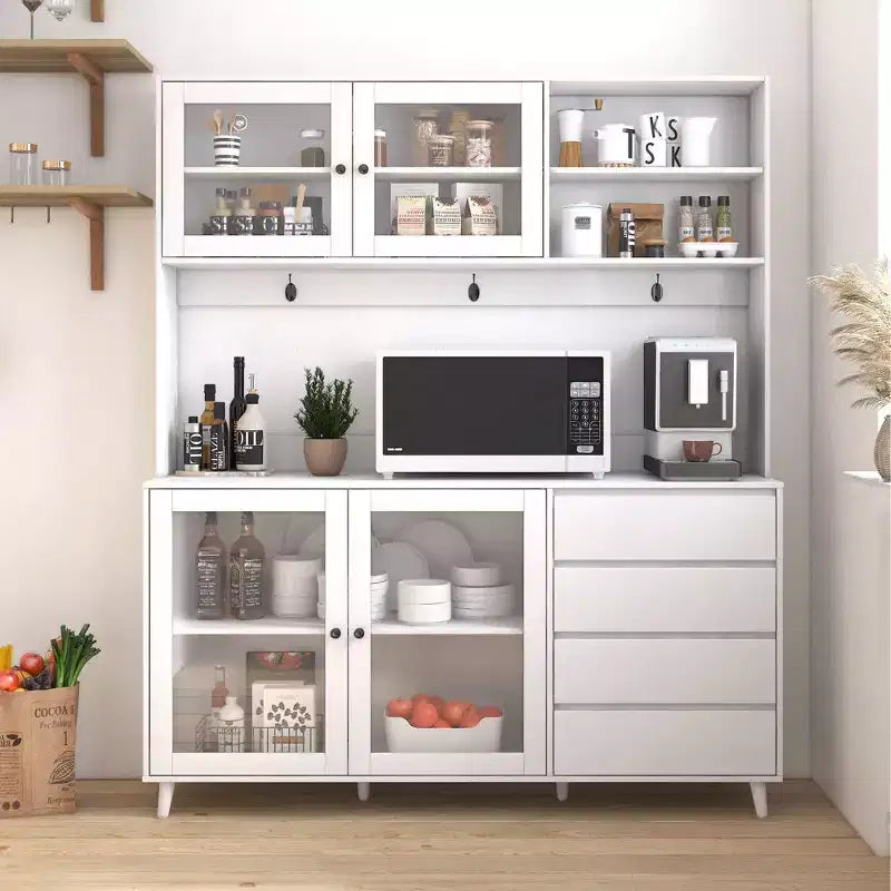 Okak 63in Dispensa, Mobile da Cucina Autoportante con 4 Ante e 4 Cassetti, Mobile Contenitore per Soggiorno, Sala da Pranzo