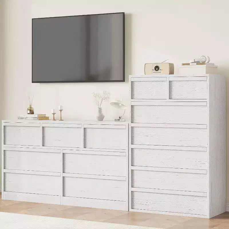 COZONY Cassettiera a 5/7 cassetti per camera da letto, Comodino alto moderno con ampio spazio, Organizzatore in legno per soggiorno, cameretta, ingresso