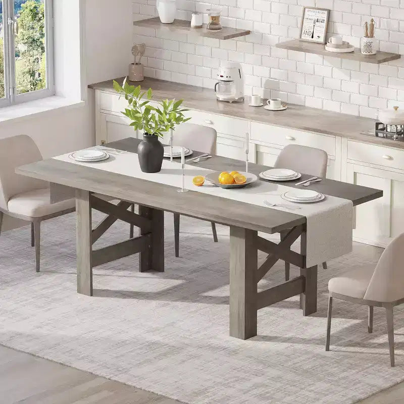 Tavolo da pranzo in legno per 6-8 persone, tavolo da cucina lungo 180 cm con gambe robuste, tavolo da pranzo rettangolare in stile rustico per sala da pranzo, soggiorno