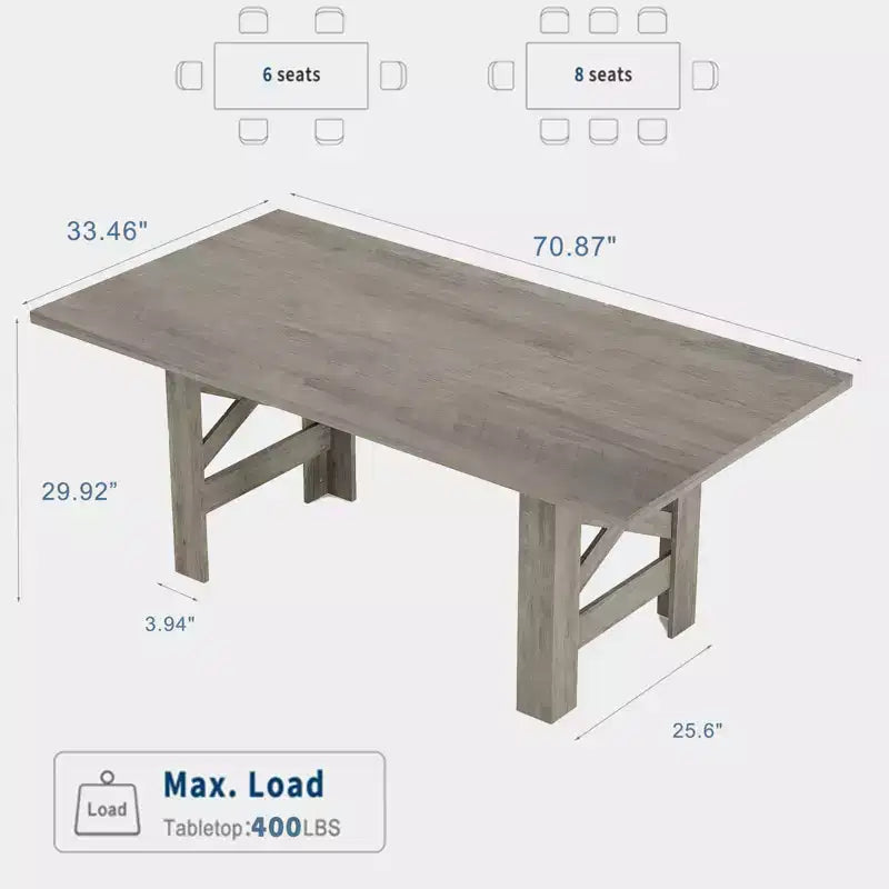 Tavolo da pranzo in legno per 6-8 persone, tavolo da cucina lungo 180 cm con gambe robuste, tavolo da pranzo rettangolare in stile rustico per sala da pranzo, soggiorno