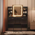 Makeup Vanity Desk with Mirror, Vanity Table and Chair Set with 2 Storage Drawer 4 Shelves, 3 Lighting Modes, for Living Room, Home